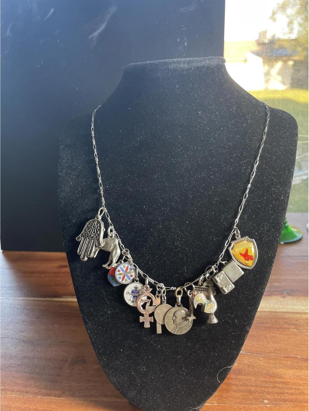 Vintage Sterling Silver Religious Charm Necklace